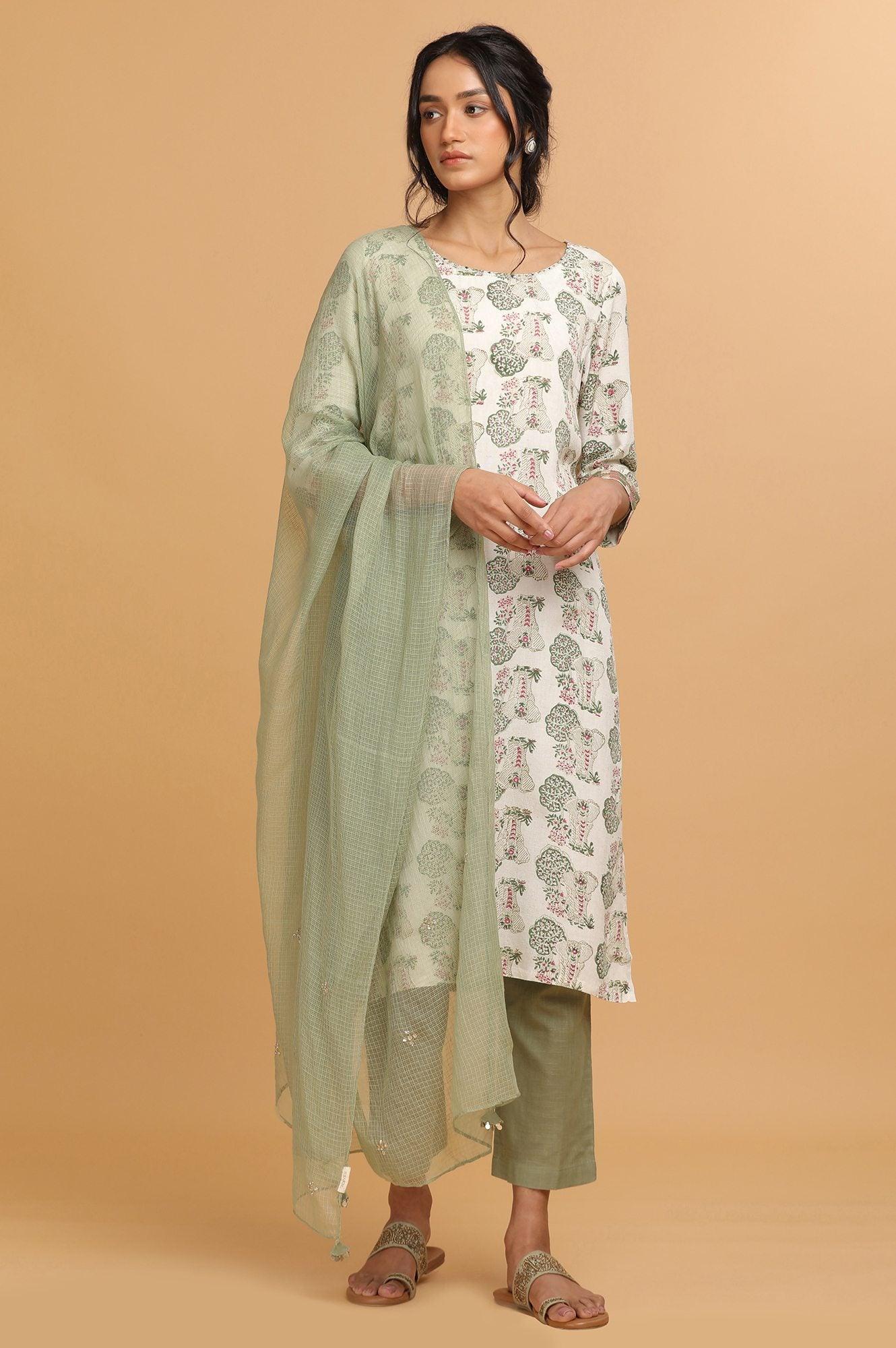 Light Green Kota Textured Drape - wforwoman