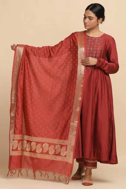 Red Cotton Silk Jacquard Drape - wforwoman