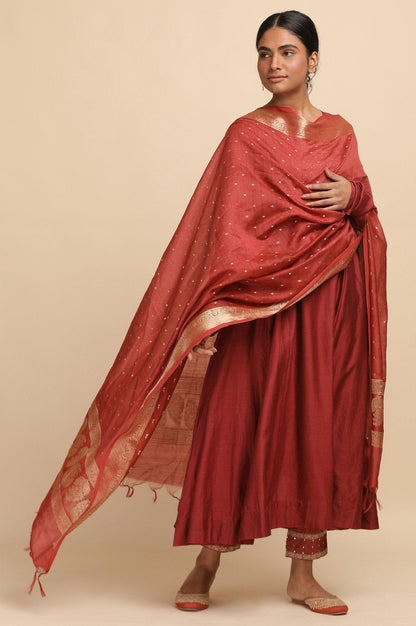 Red Cotton Silk Jacquard Drape - wforwoman