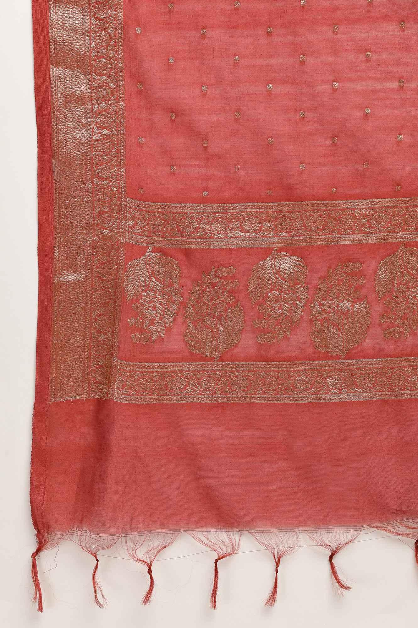 Red Cotton Silk Jacquard Drape - wforwoman