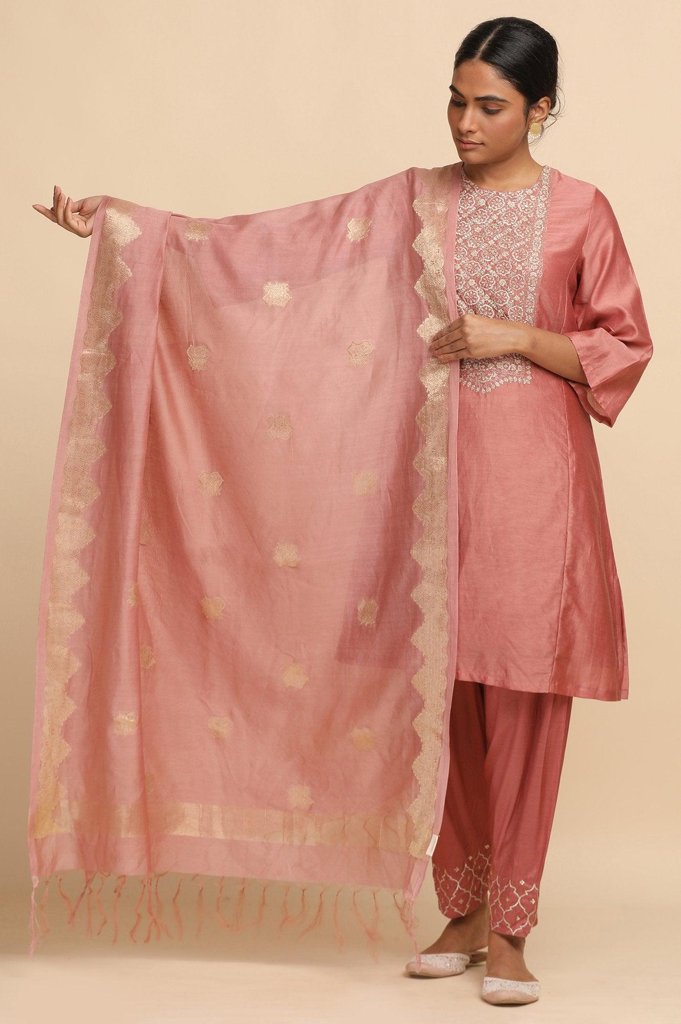 Dusty Pink Cotton Silk Jacquard Drape - wforwoman