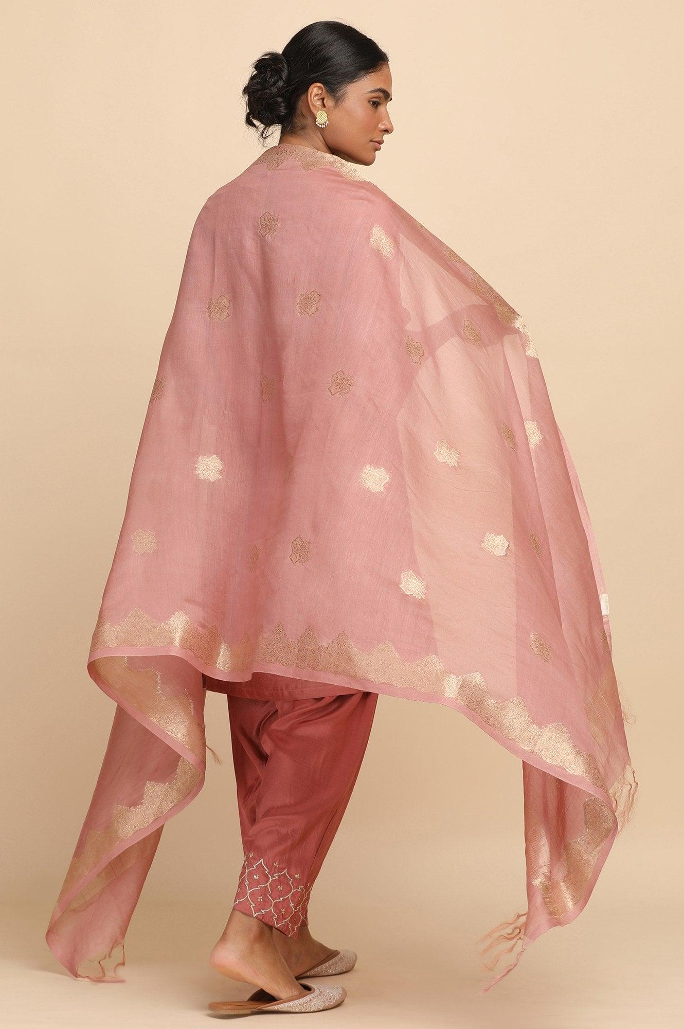 Dusty Pink Cotton Silk Jacquard Drape - wforwoman