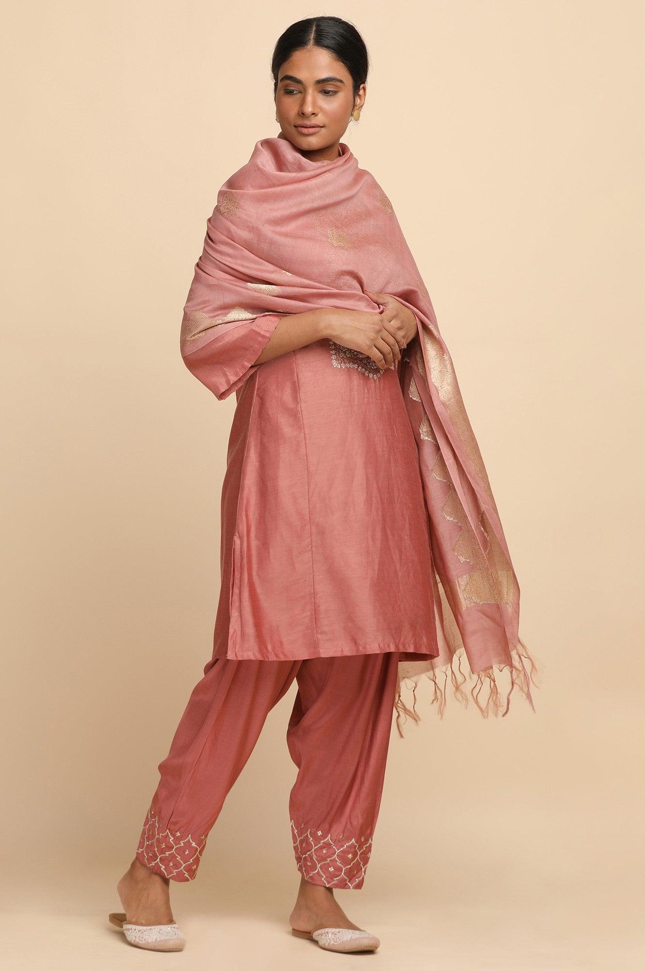 Dusty Pink Cotton Silk Jacquard Drape - wforwoman