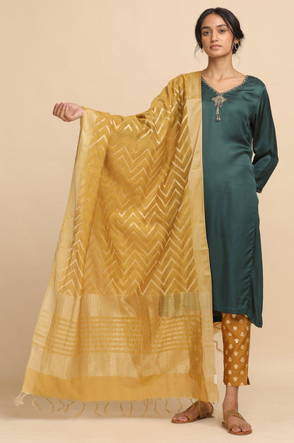 Mustard Cotton Silk Jacquard Drape - wforwoman