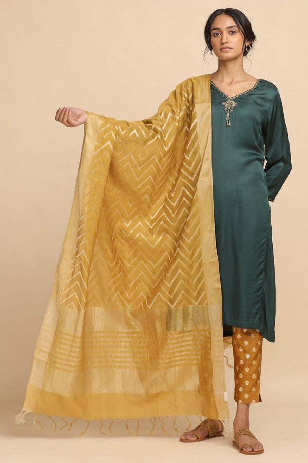 Mustard Cotton Silk Jacquard Drape
