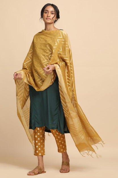 Mustard Cotton Silk Jacquard Drape - wforwoman