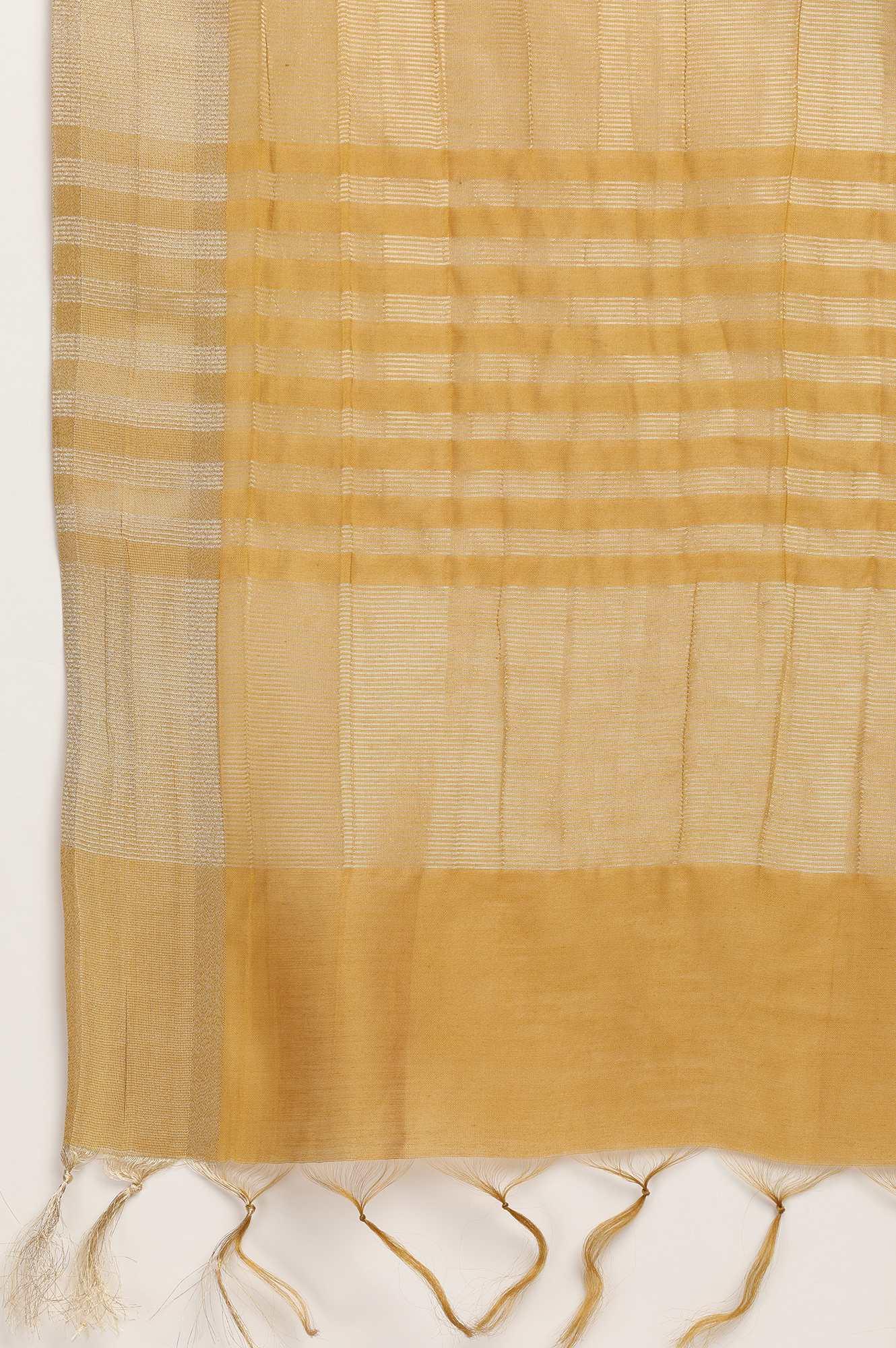 Mustard Cotton Silk Jacquard Drape - wforwoman