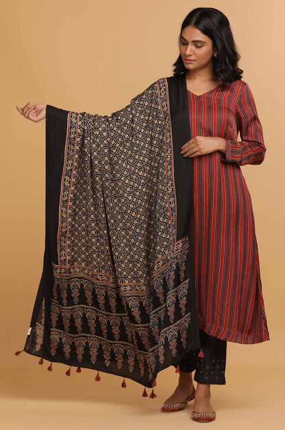 Dark Brown Ajrakh Printed drape