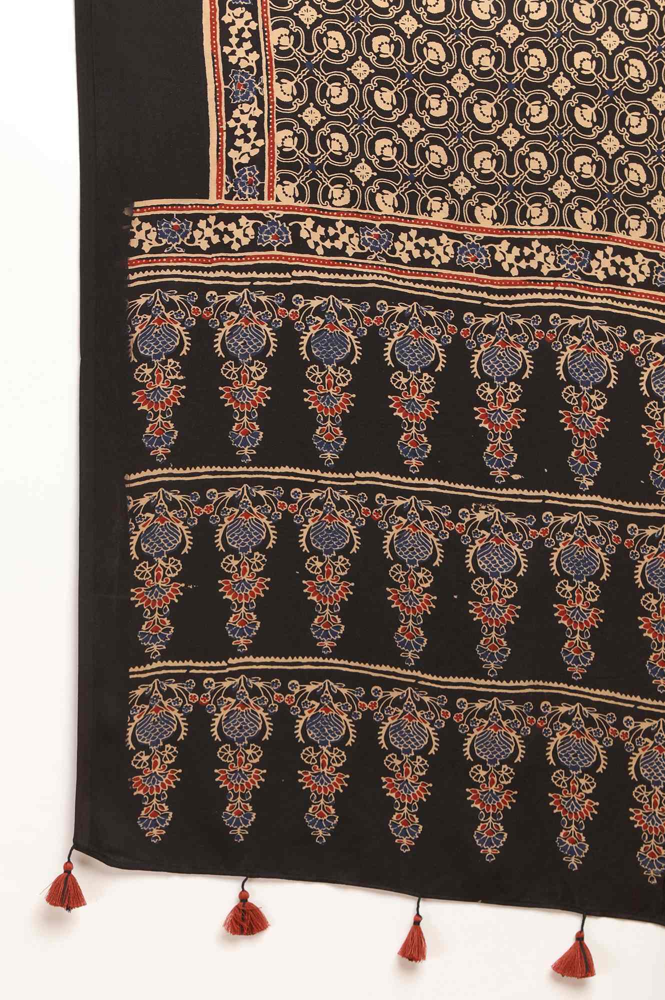 Dark Brown Ajrakh Printed Drape