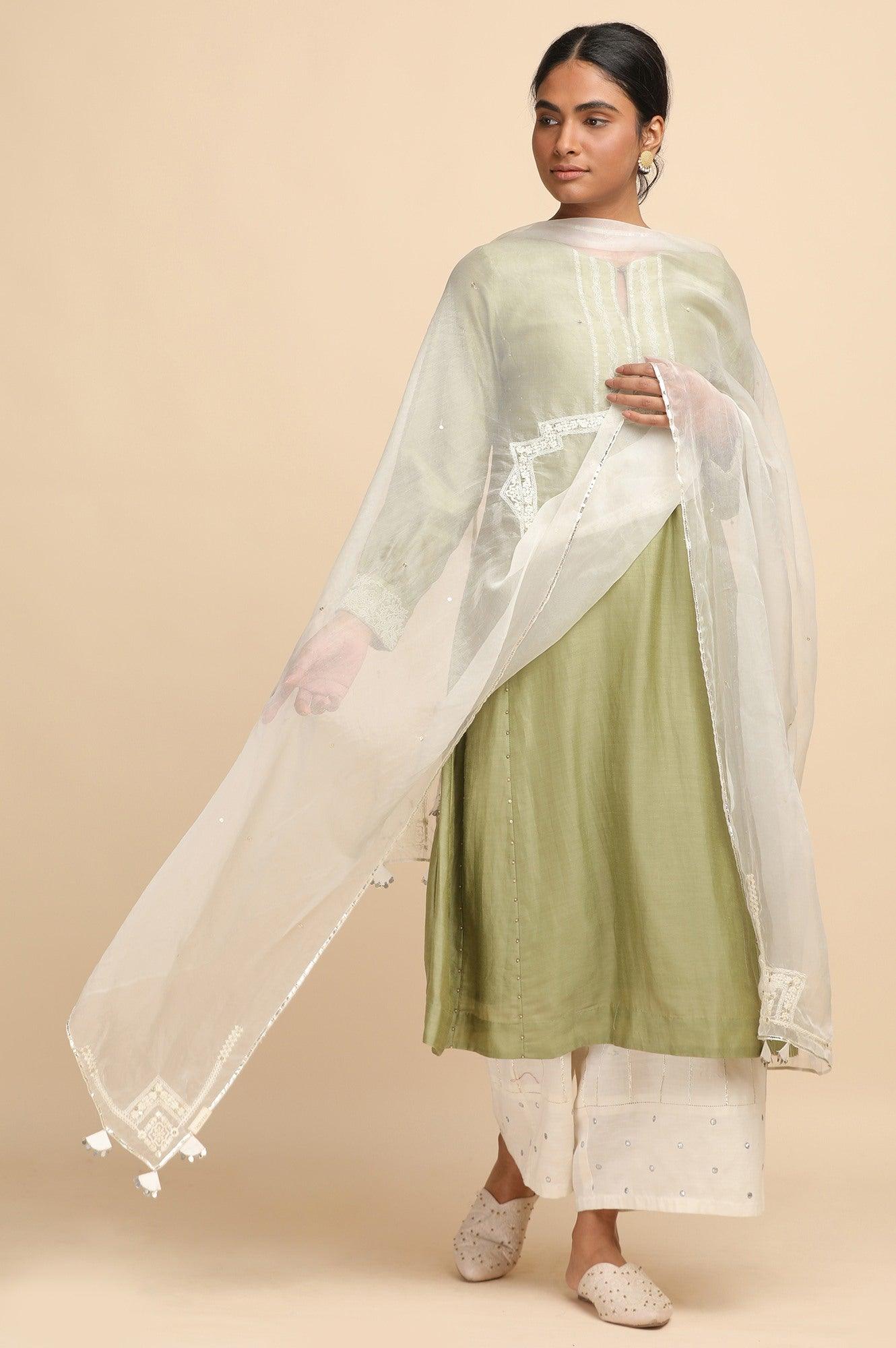 Ecru Silk Organza Drape - wforwoman