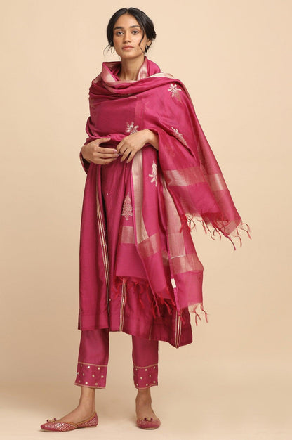 Bright Pink Cotton Silk Jacquard Drape - wforwoman