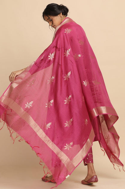 Bright Pink Cotton Silk Jacquard Drape - wforwoman