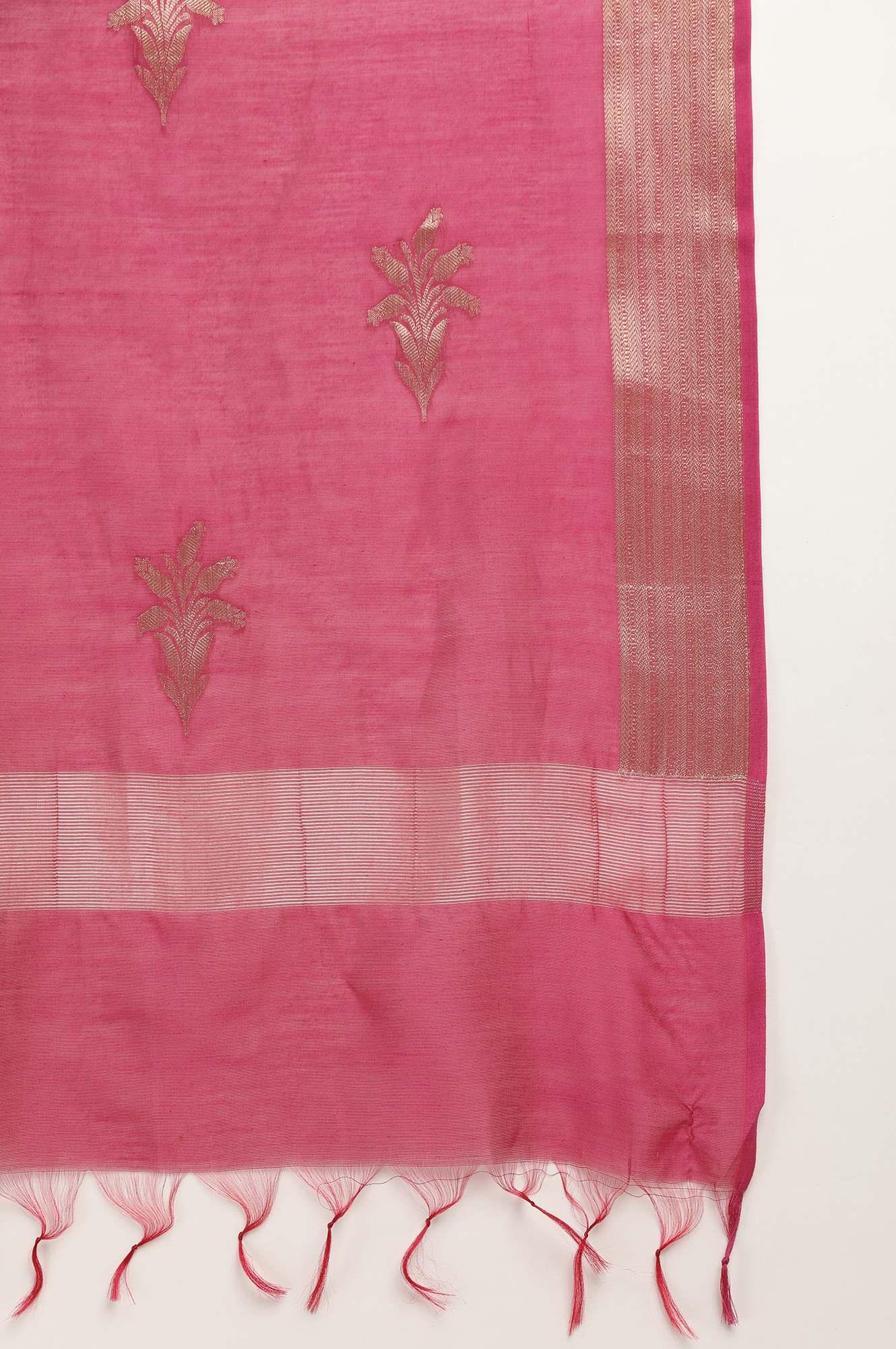 Bright Pink Cotton Silk Jacquard Drape - wforwoman