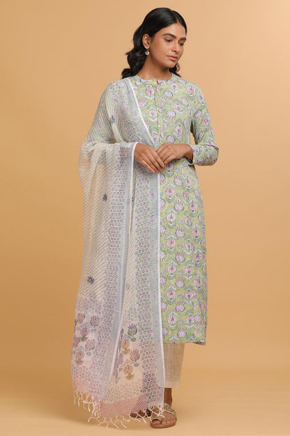 Ecru Block Printed Drape in Kota - wforwoman