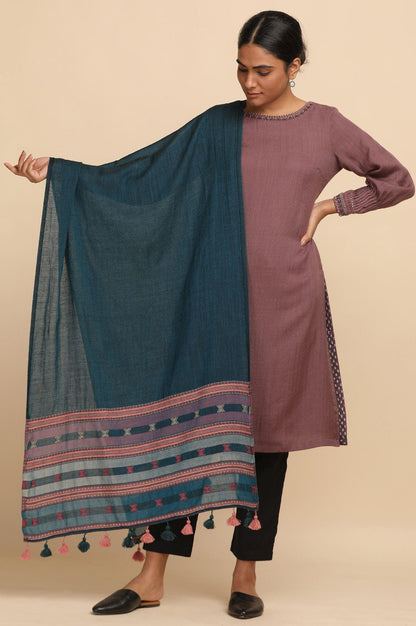 Blue Yarn Dyed Woven Shawl - wforwoman