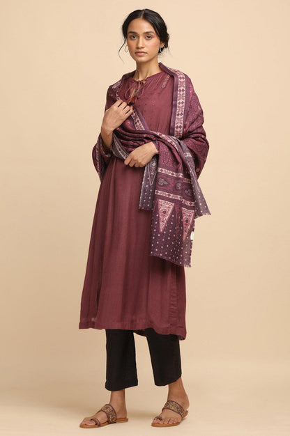 Dark Plum Woollen Printed Shawl - wforwoman