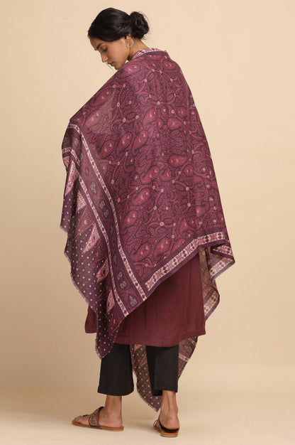 Dark Plum Woollen Printed Shawl - wforwoman