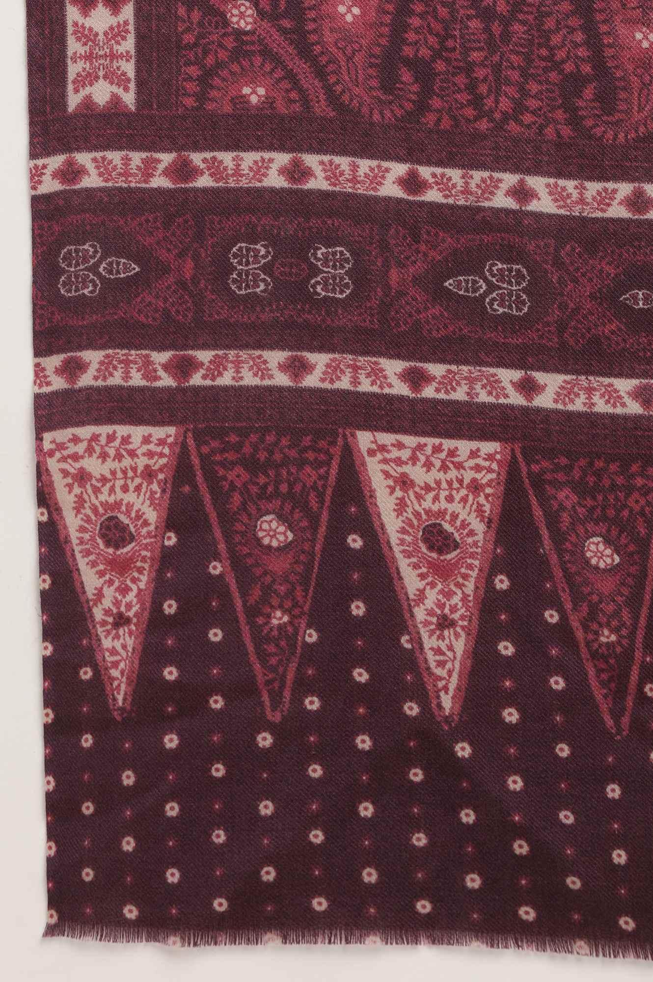 Dark Plum Woollen Printed Shawl - wforwoman