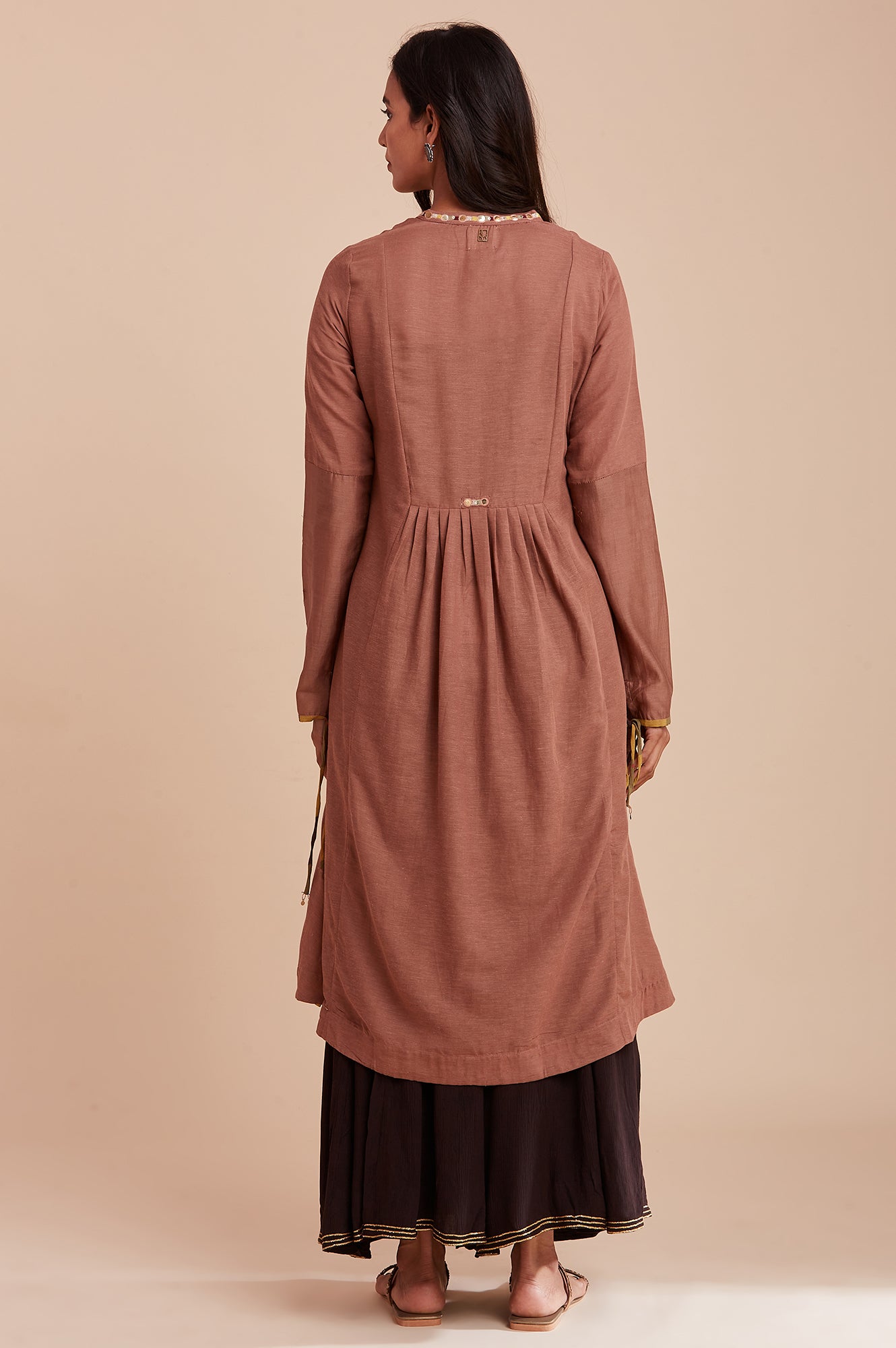 Brown Panelled Embroidered Neck kurta