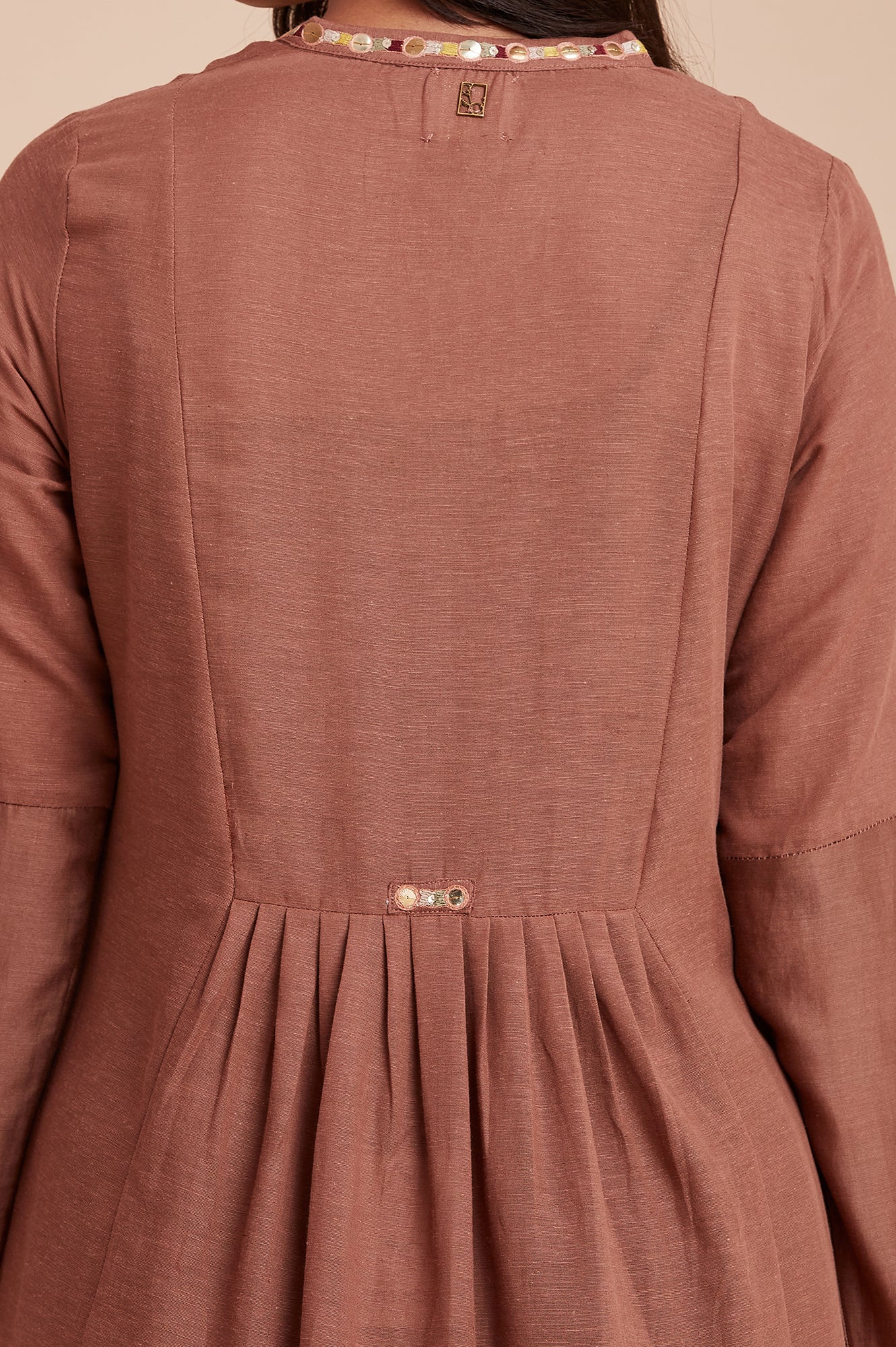 Brown Panelled Embroidered Neck kurta