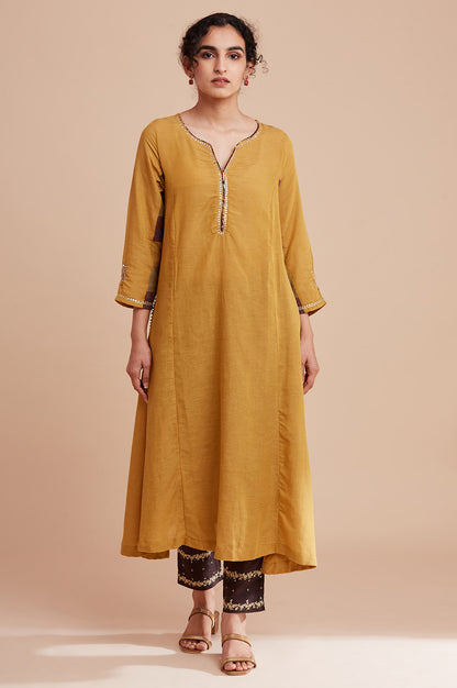 Yellow Modal Flax Flared kurta