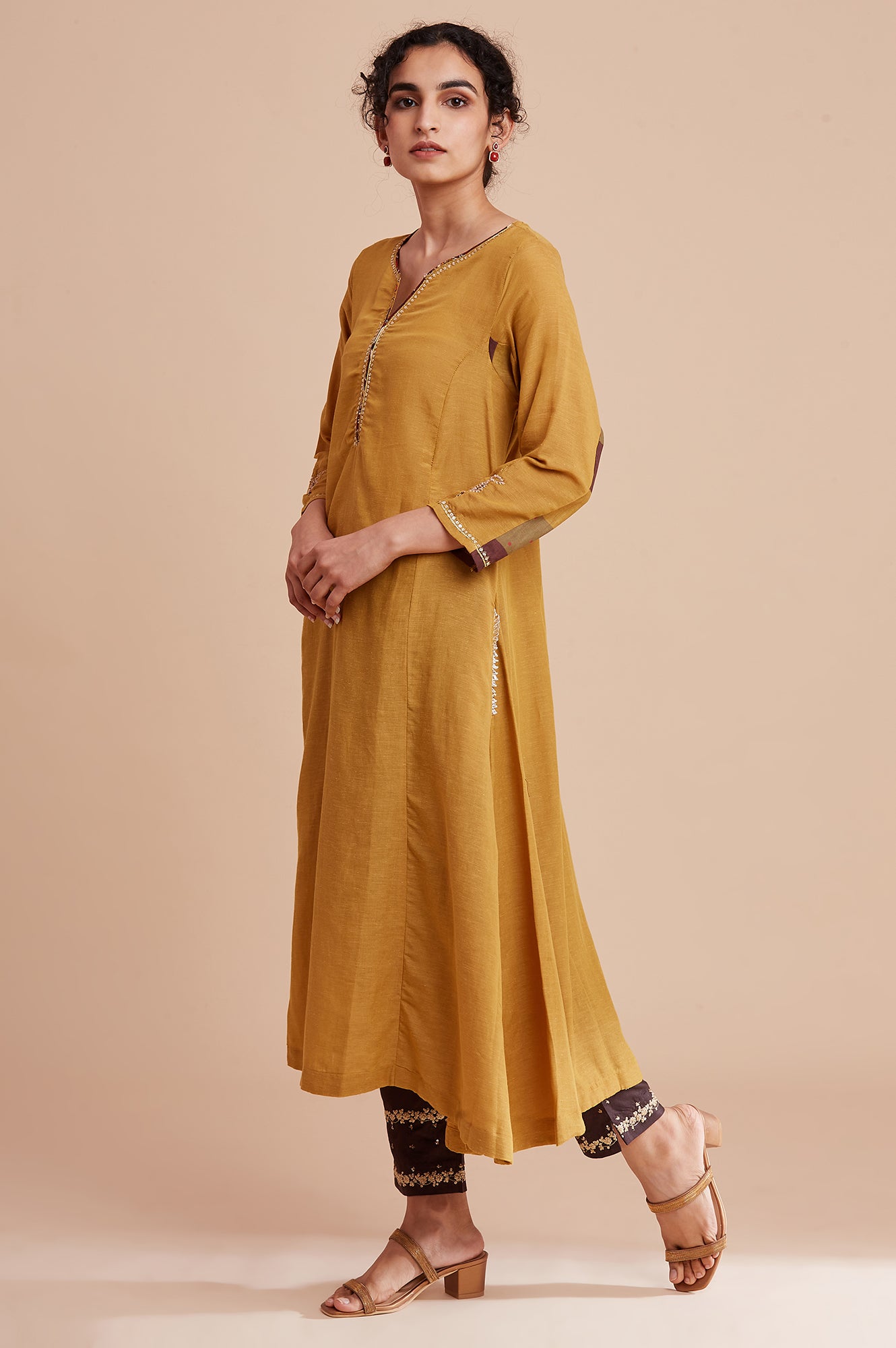 Yellow Modal Flax Flared kurta