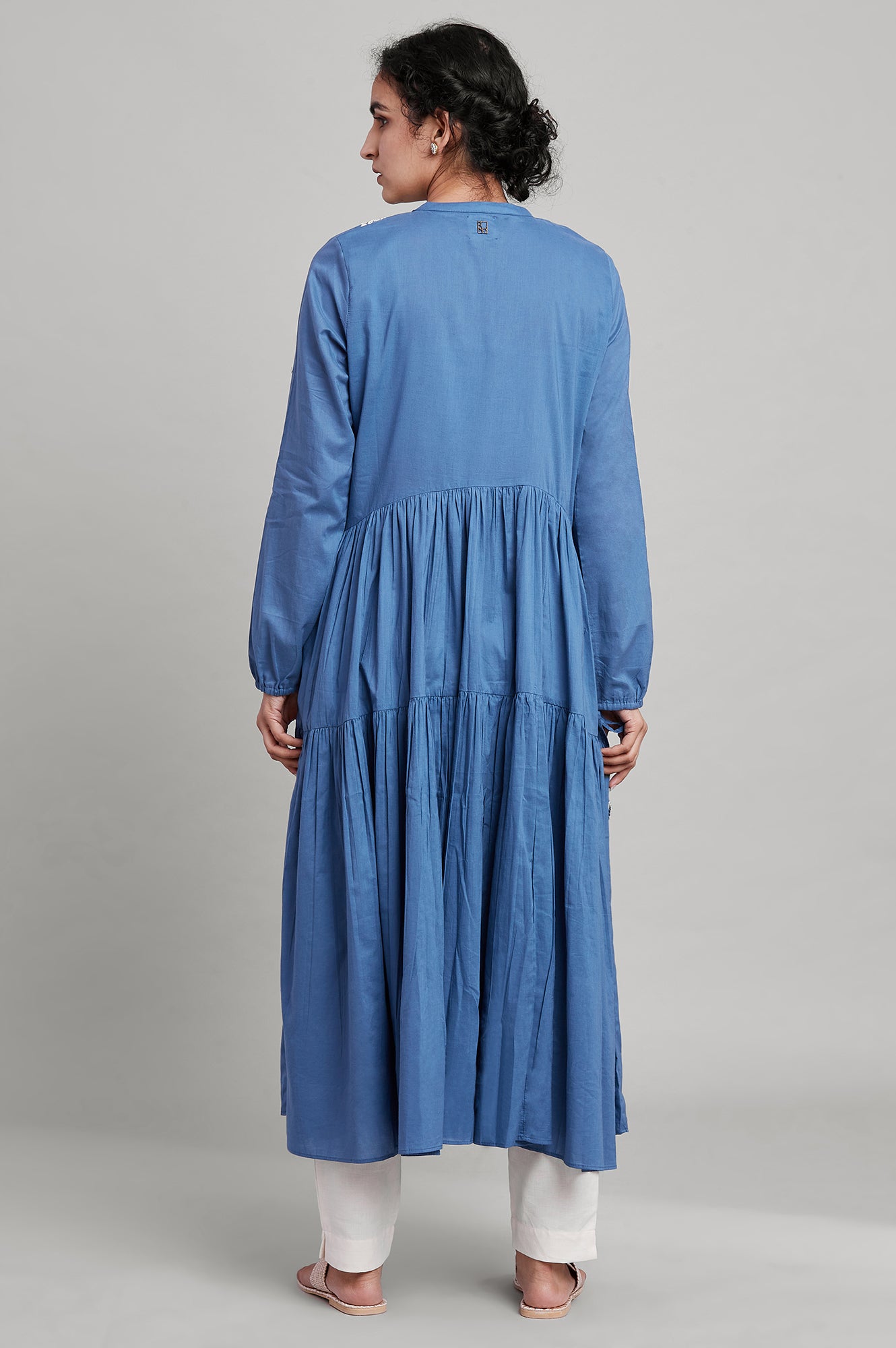 Blue Embroidered Yoke tierd dress