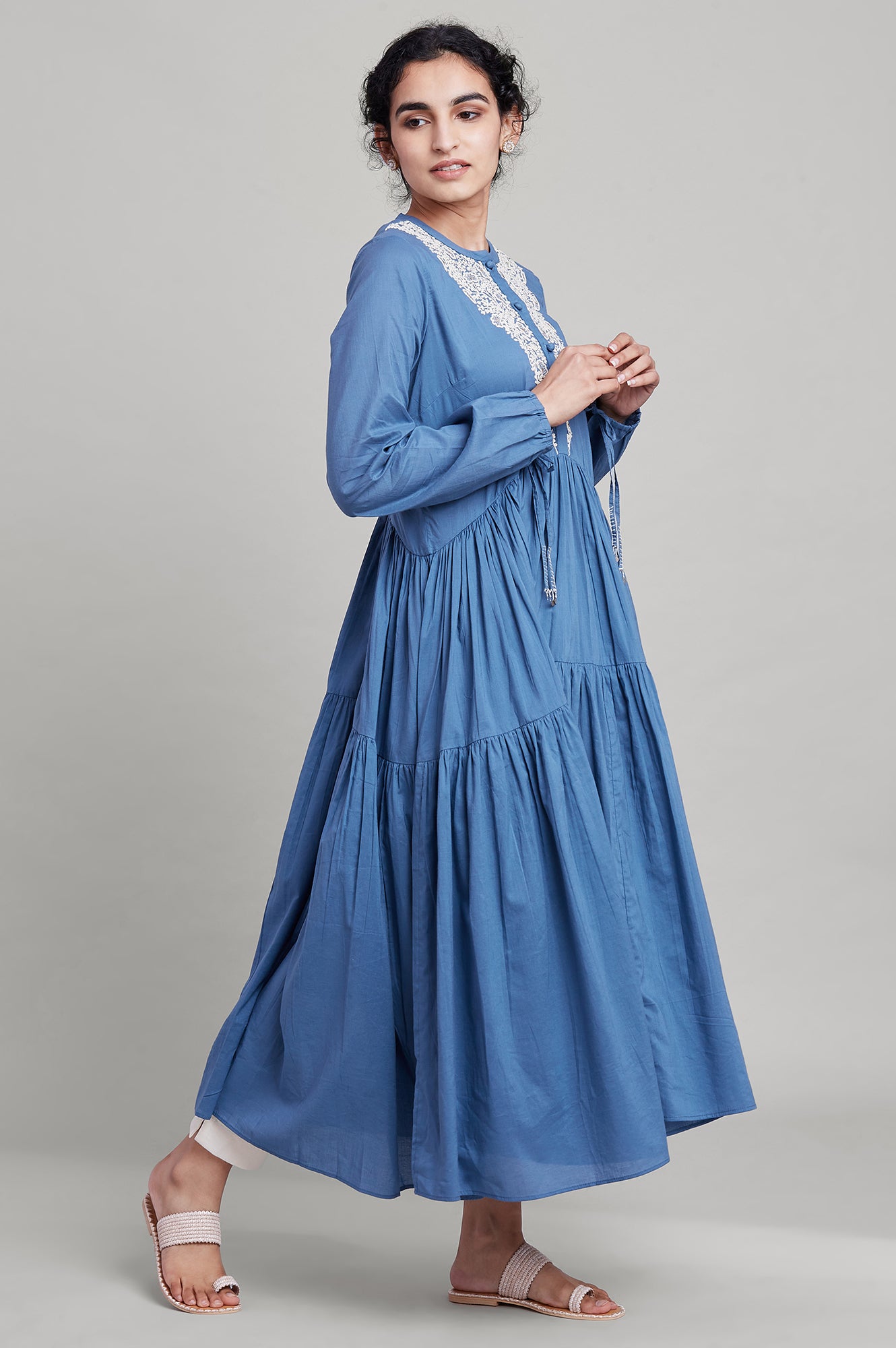 Blue Embroidered Yoke tierd dress