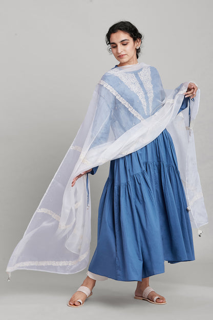 Blue Embroidered Yoke tierd dress