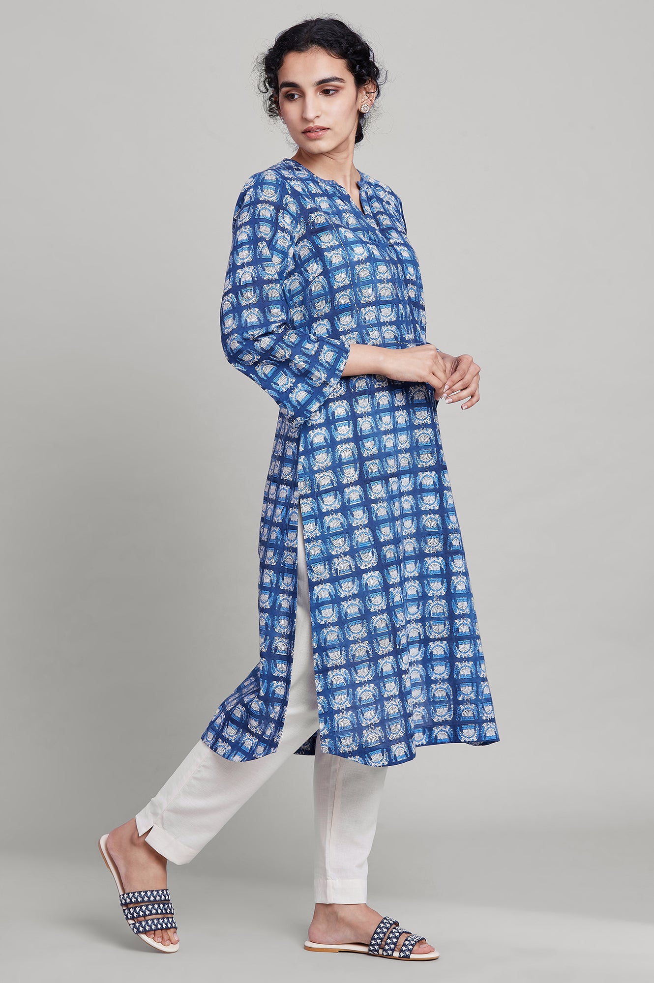 Indigo Hand Block Printed kurta