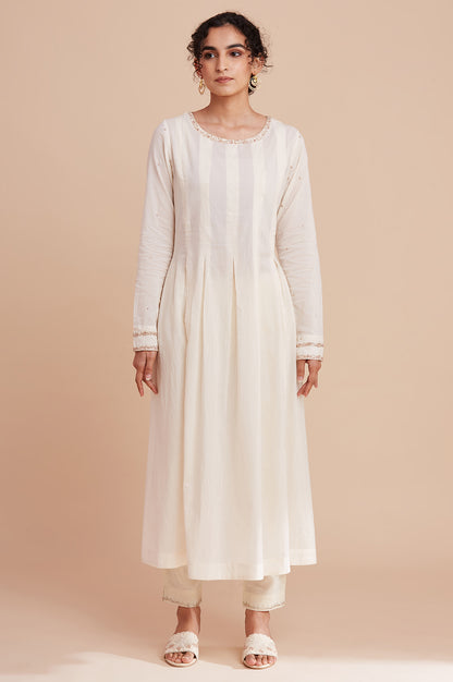 Ecru Long Line Pleated kurta