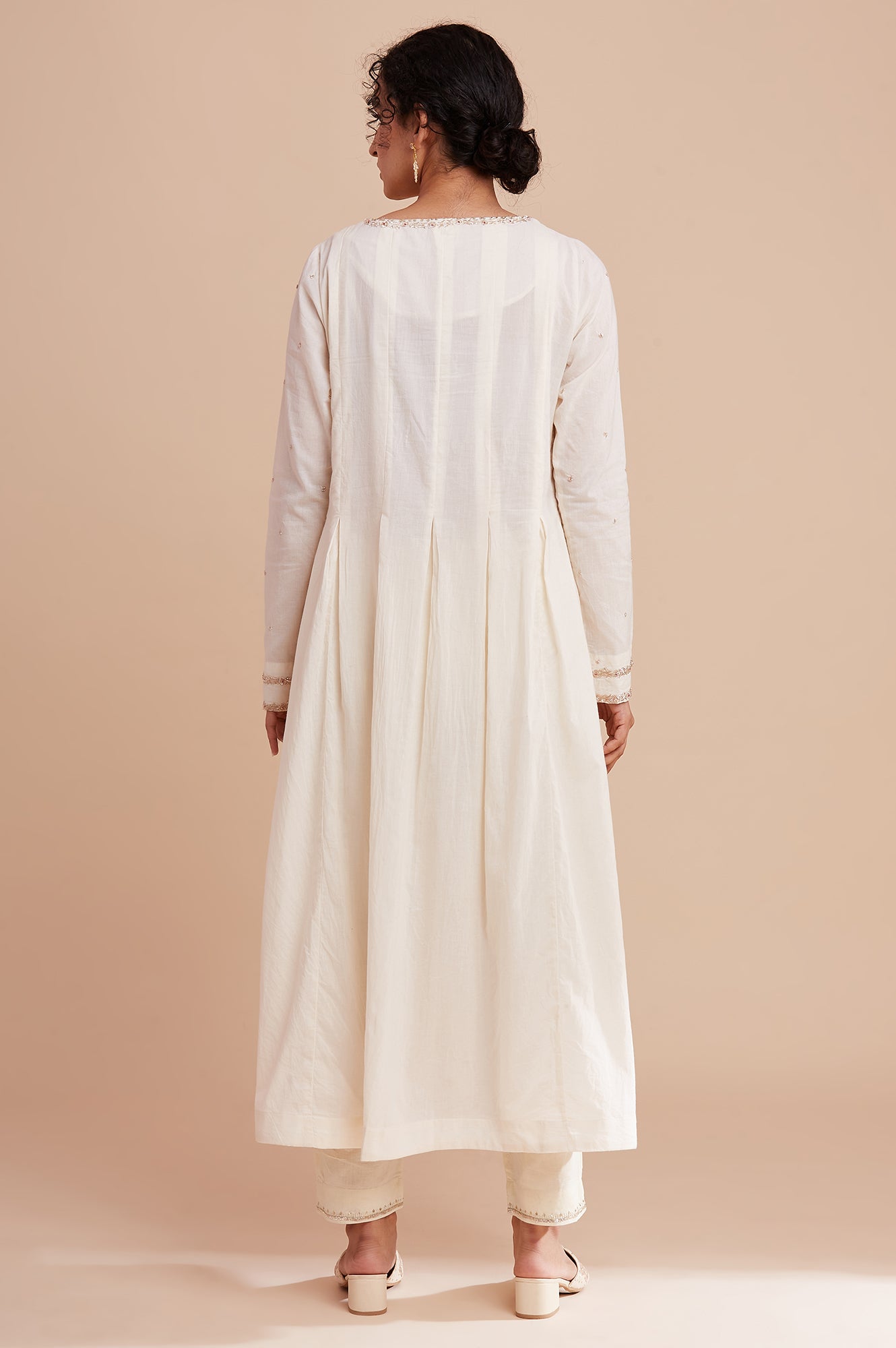 Ecru Long Line Pleated kurta