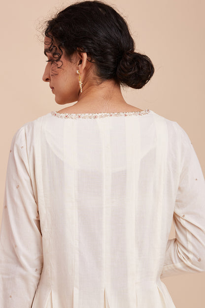 Ecru Long Line Pleated kurta