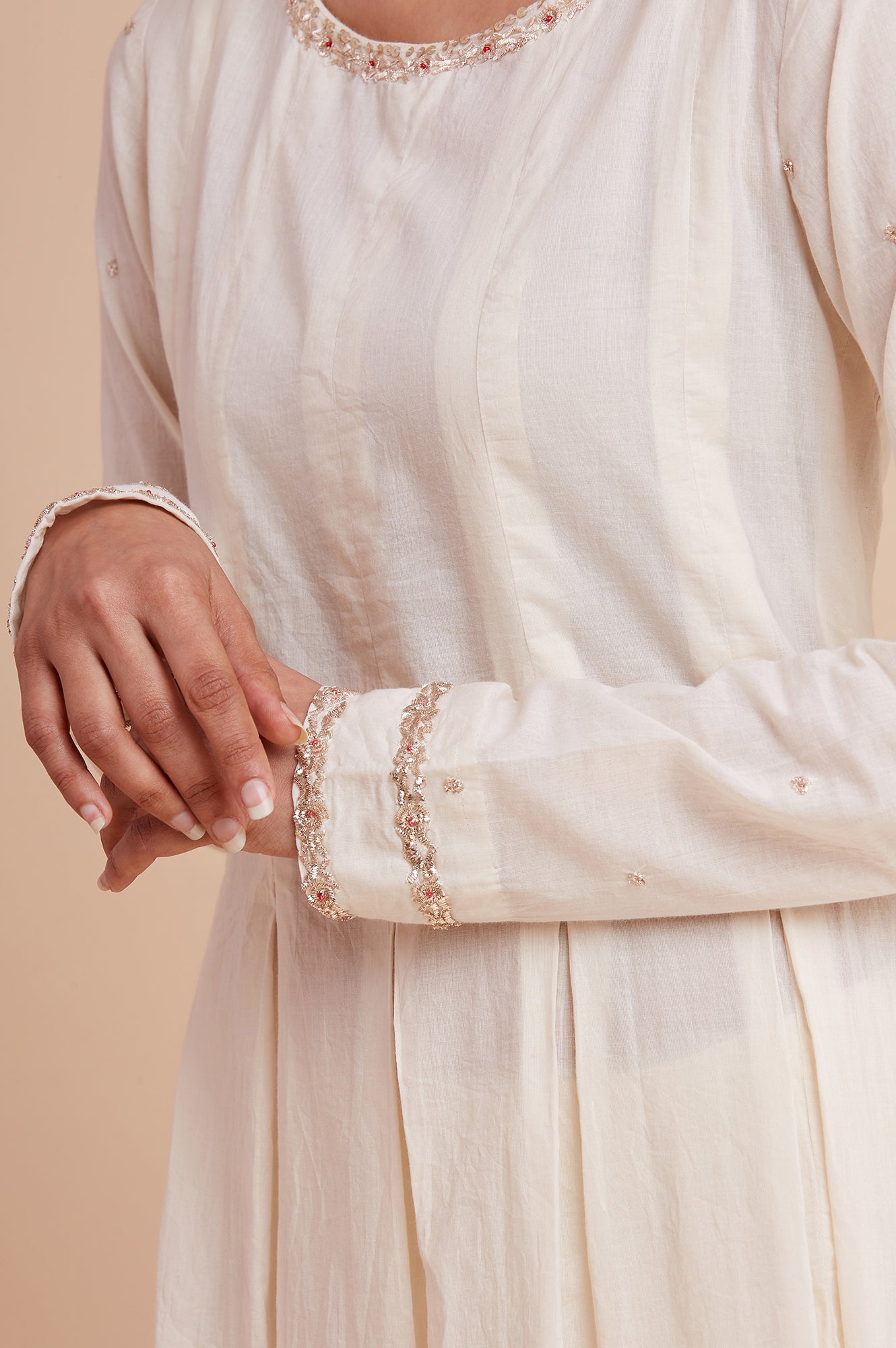 Ecru Long Line Pleated kurta