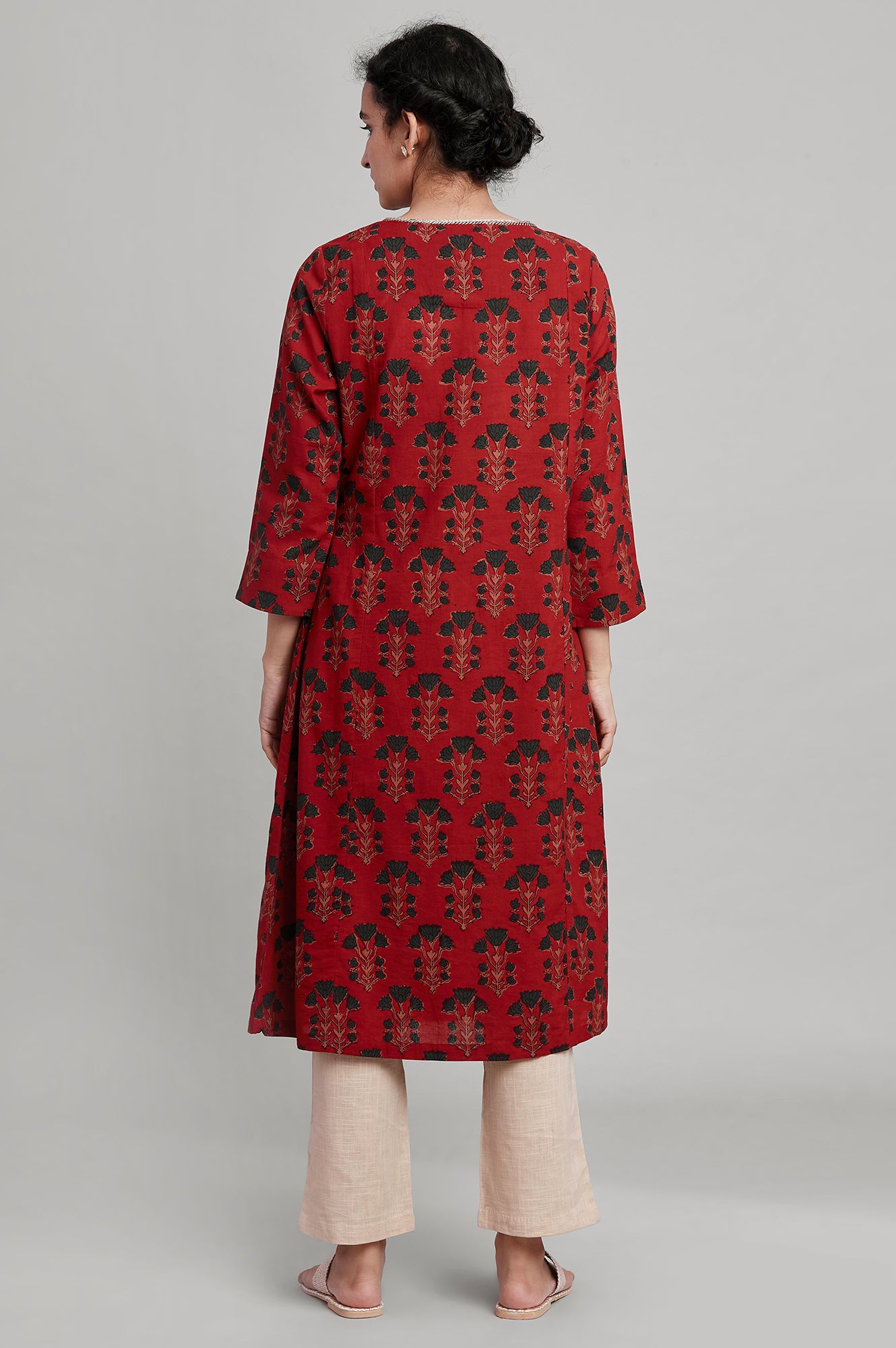 Red Hand Block Print A-Line kurta