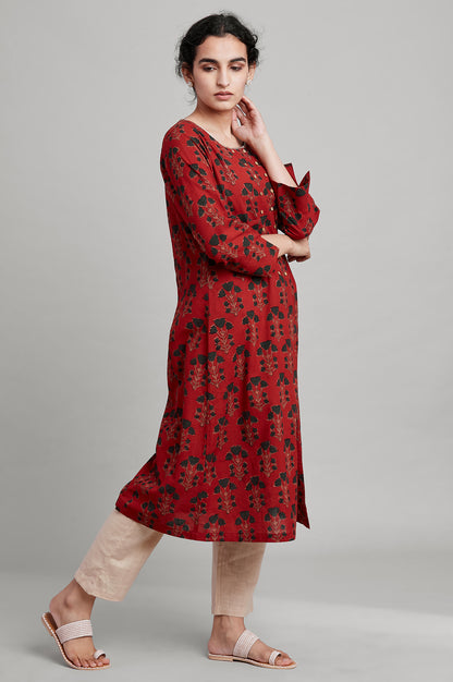 Red Hand Block Print A-Line kurta