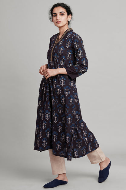 Dark Brown Hand block print kurta