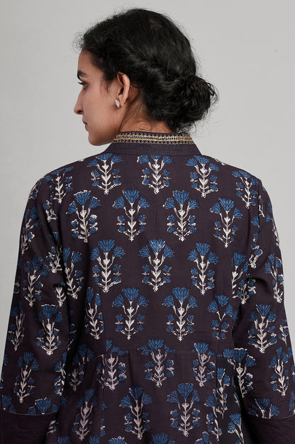 Dark Brown Hand block print kurta