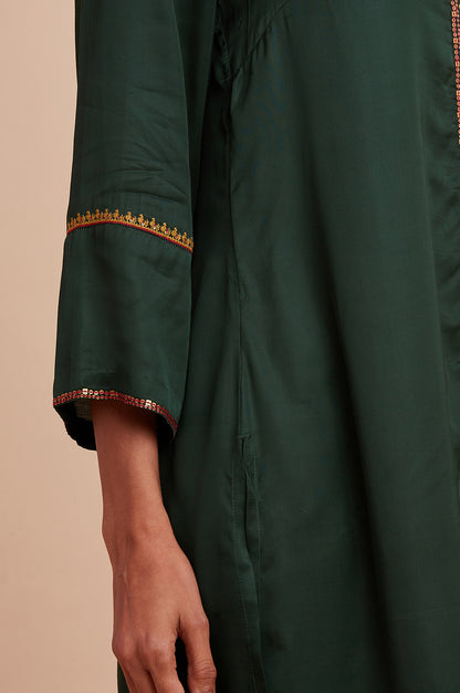 Dark Green Modal Satin Embroidered kurta
