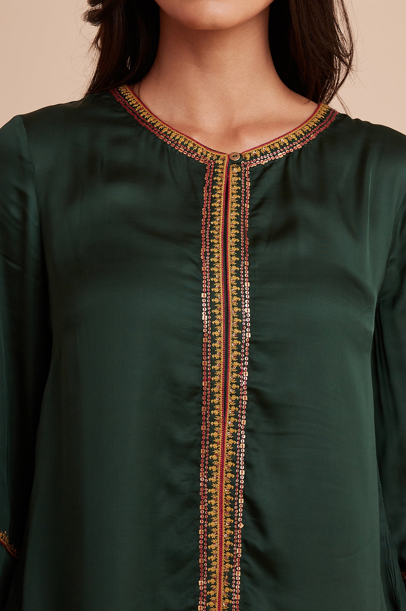 Dark Green Modal Satin Embroidered kurta