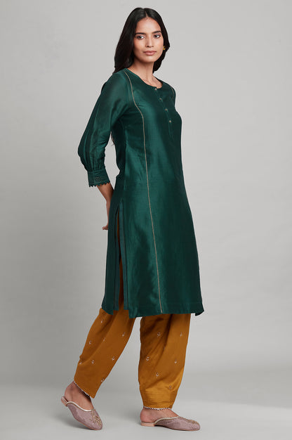 Dark Green Silk Chanderi Shirt kurta