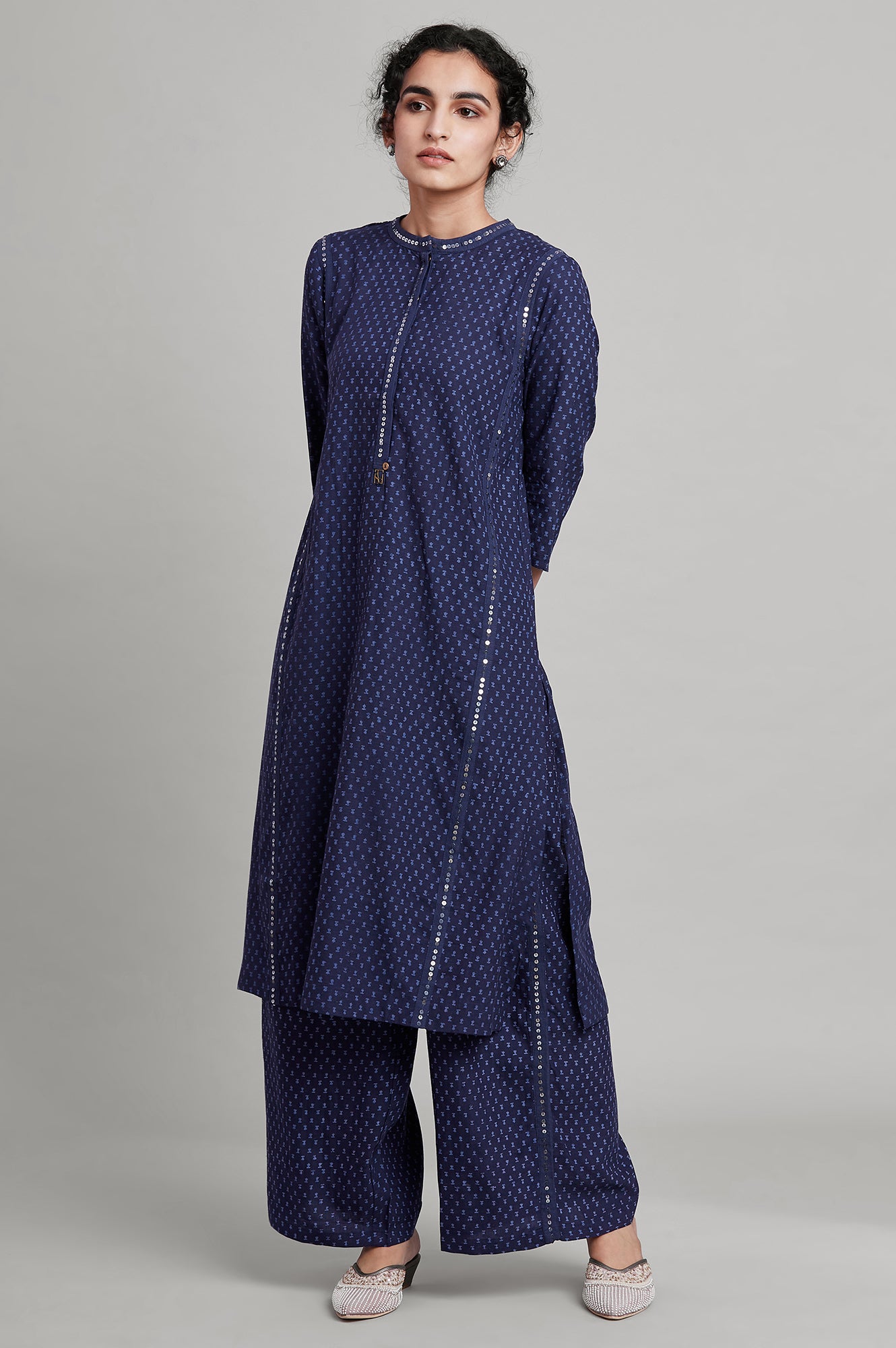 Indigo Hand Block Printed A-line kurta