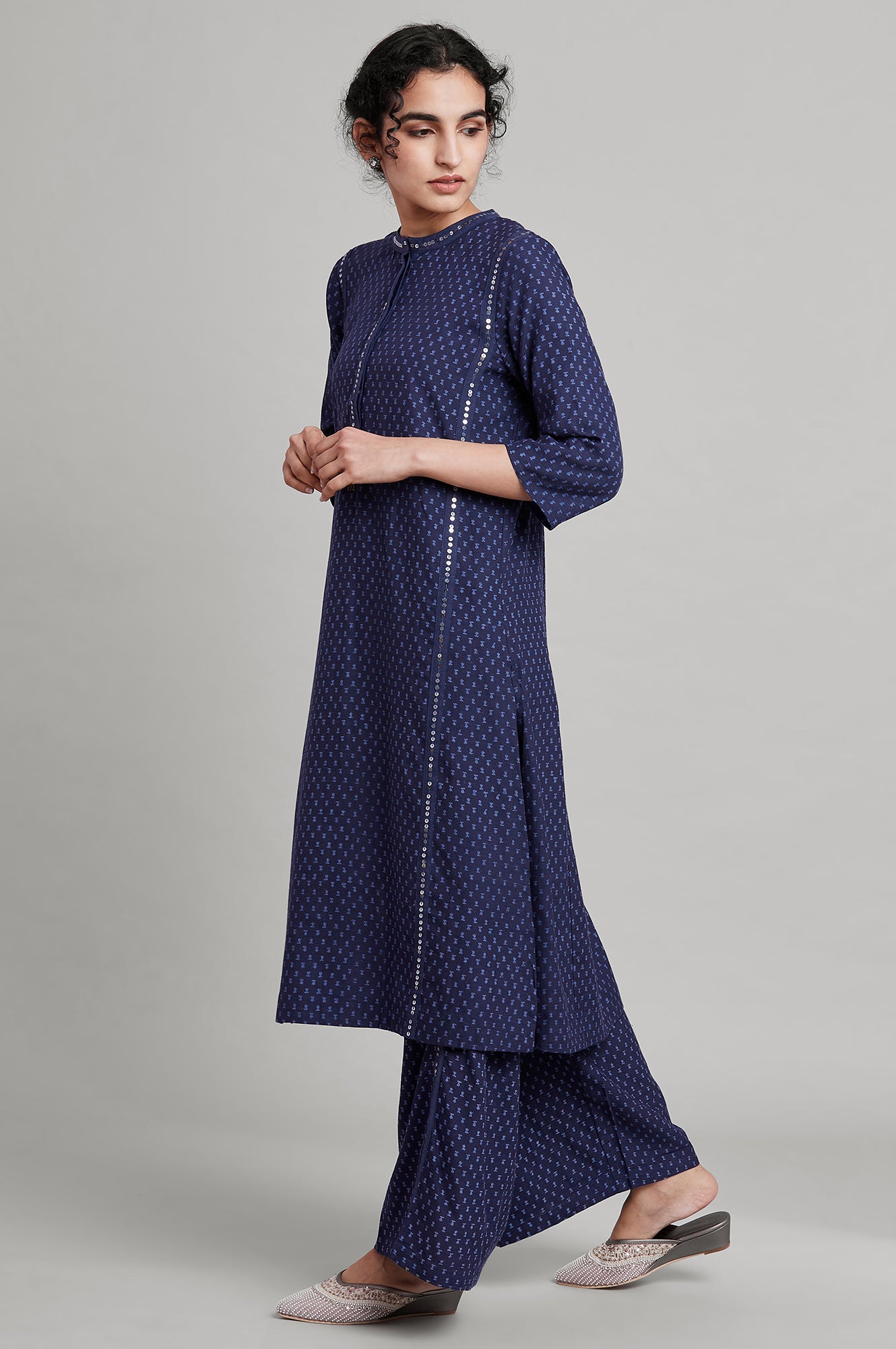 Indigo Hand Block Printed A-line kurta