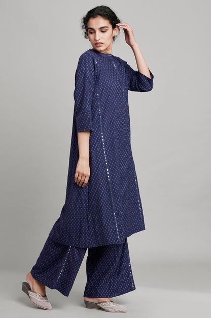 Indigo Hand Block Printed A-line kurta