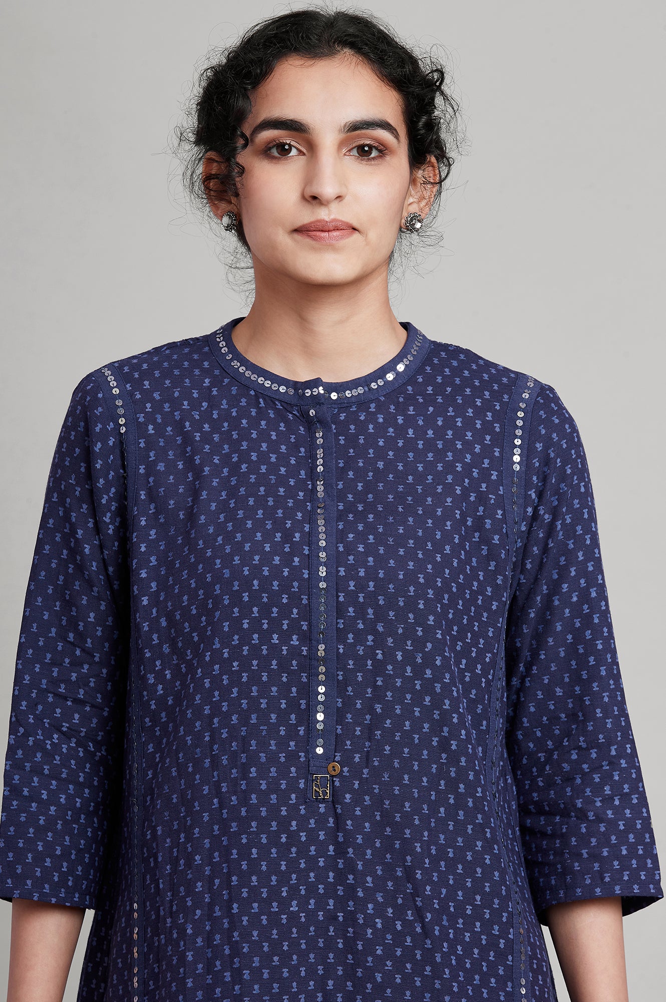 Indigo Hand Block Printed A-line kurta