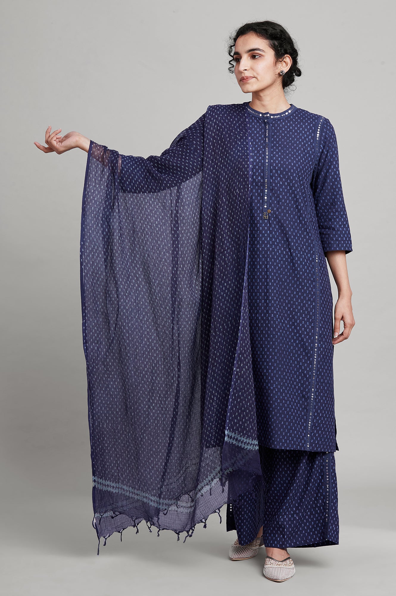 Indigo Hand Block Printed A-line kurta