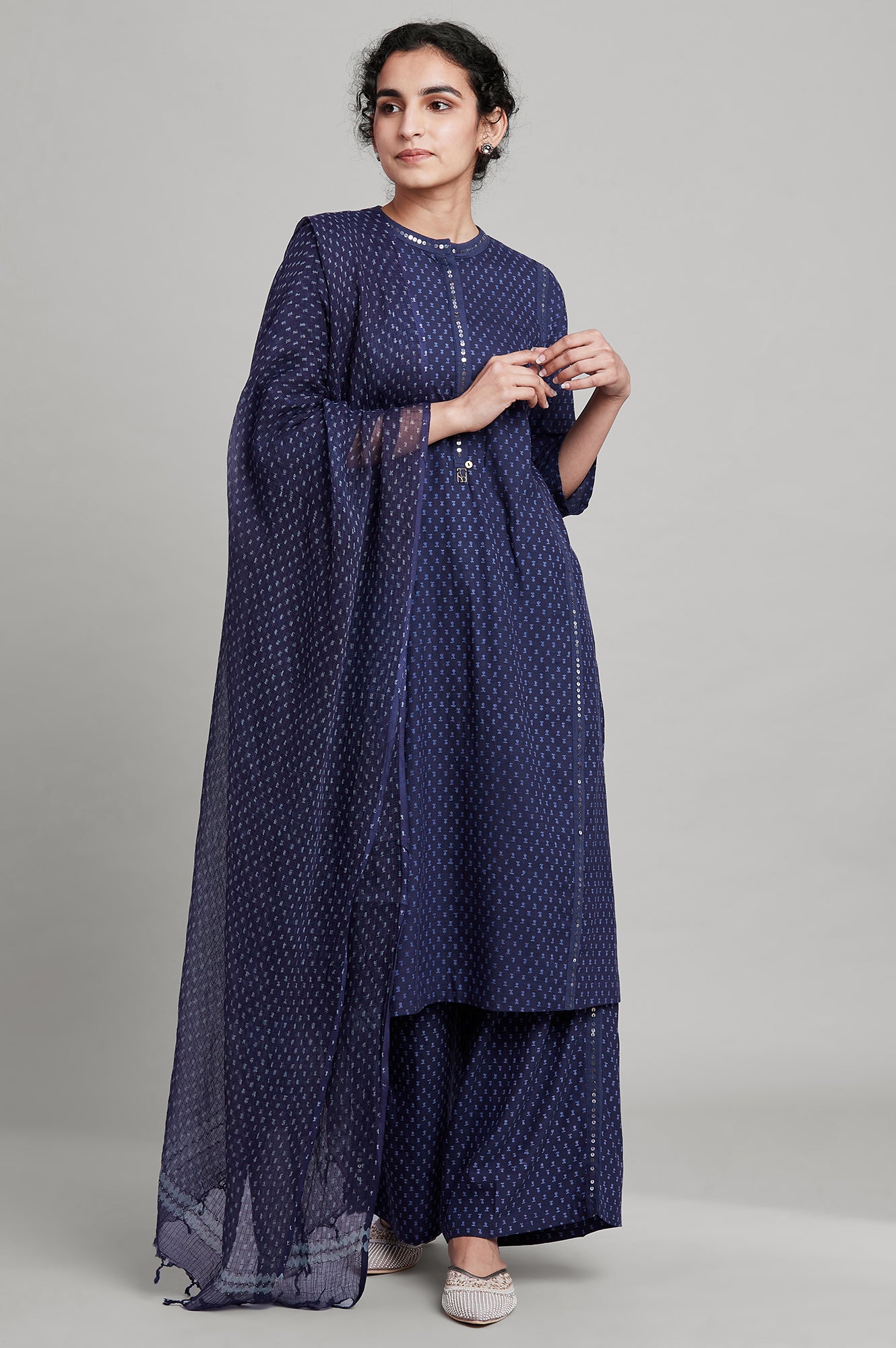 Indigo Hand Block Printed A-line kurta