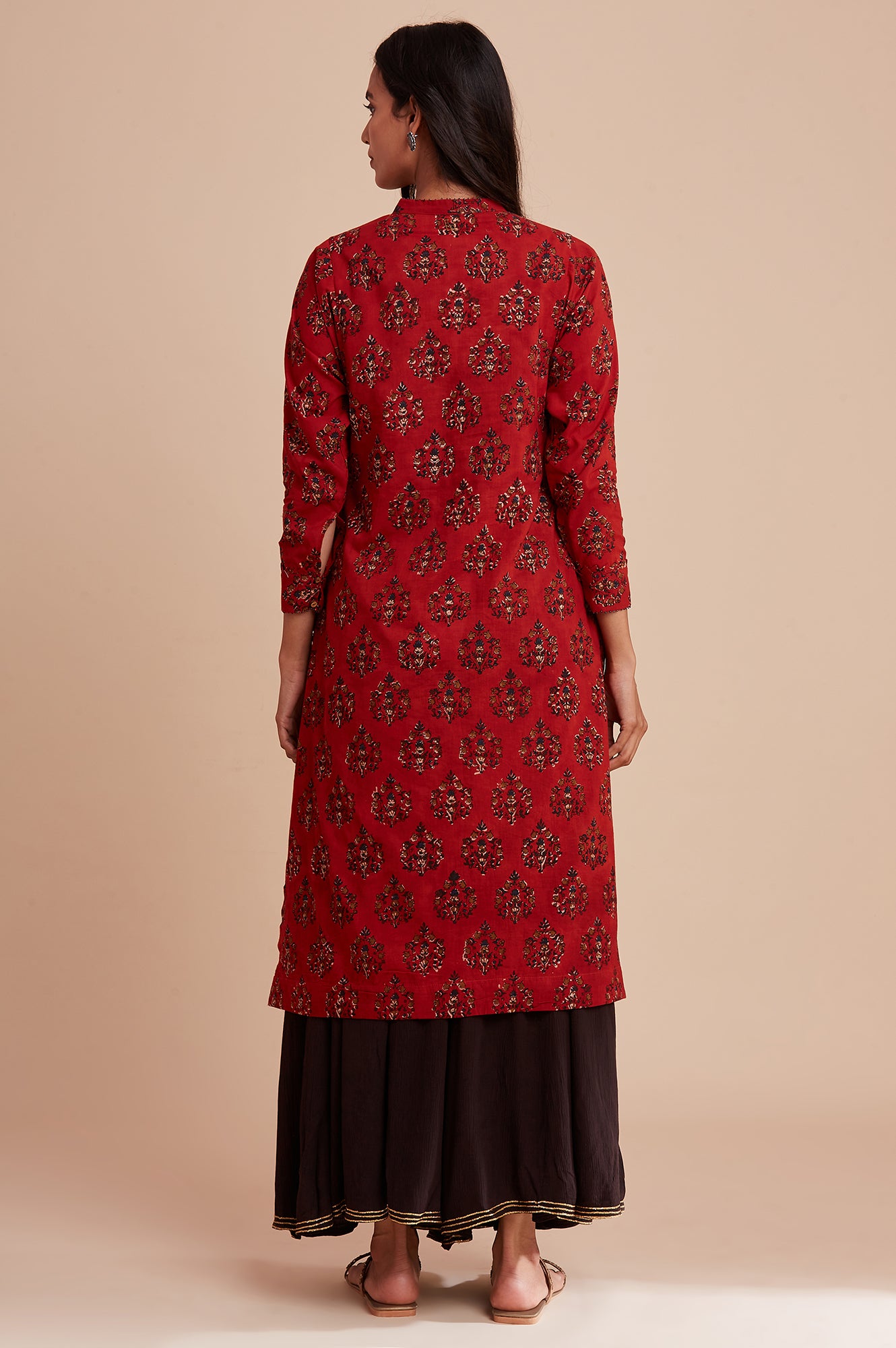 Red Shirt Dress in Hand Block Print