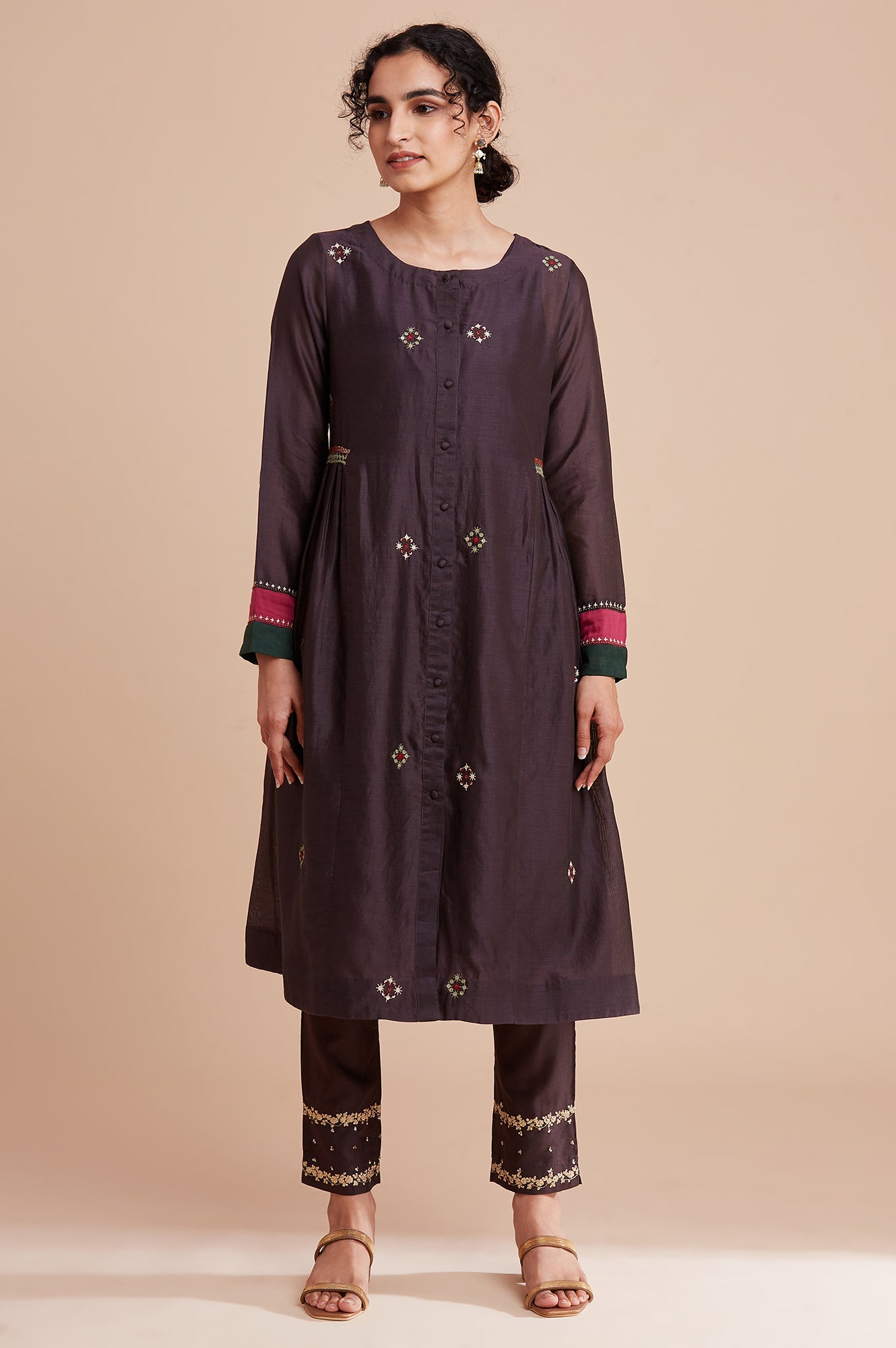 Dark Brown Silk Chanderi kurta