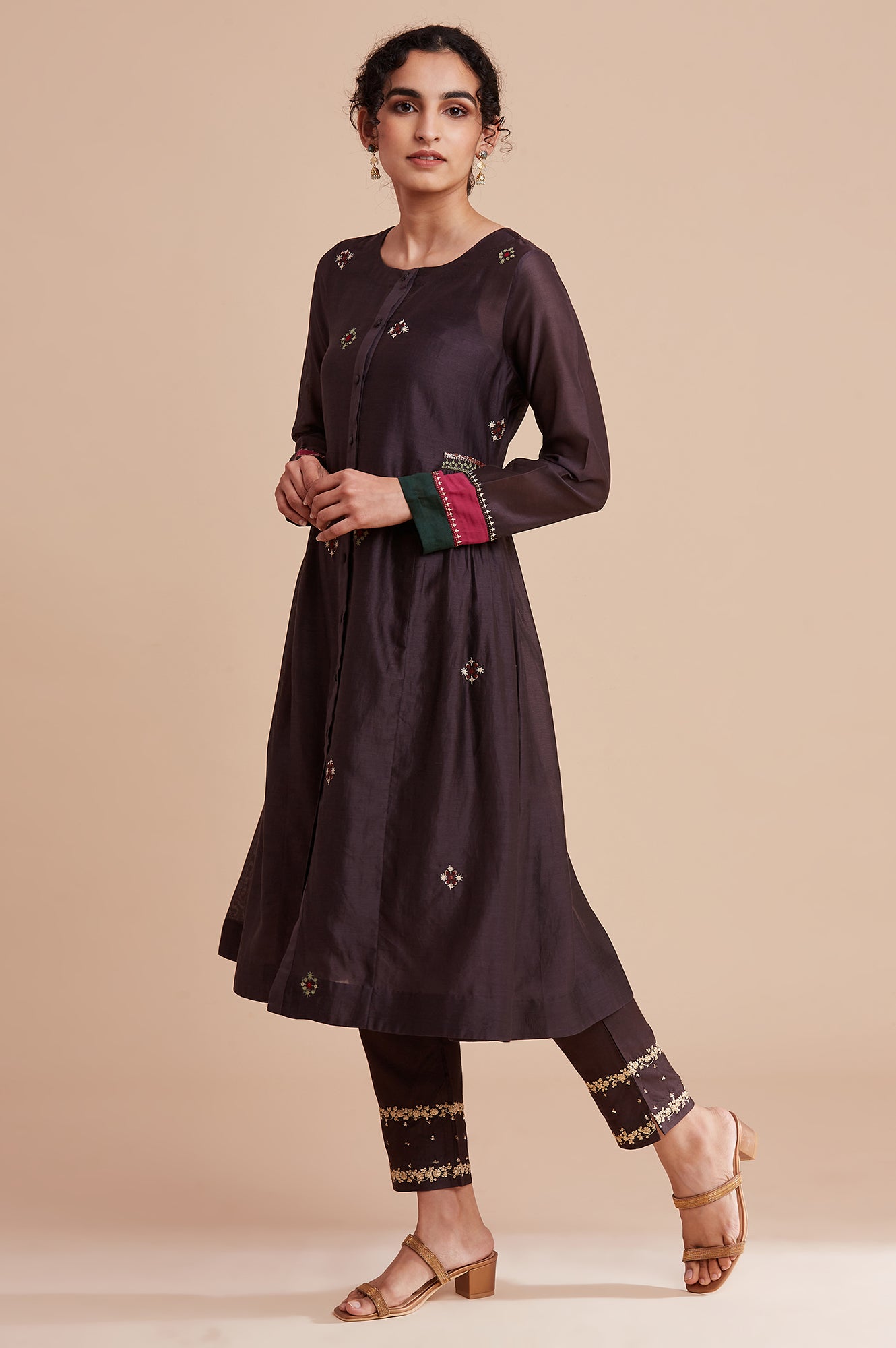 Dark Brown Silk Chanderi kurta